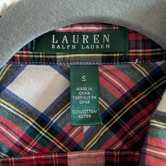Lauren Ralph Lauren plaid ruffled button down blouse Small Academia Tartan - Picture 2 of 9